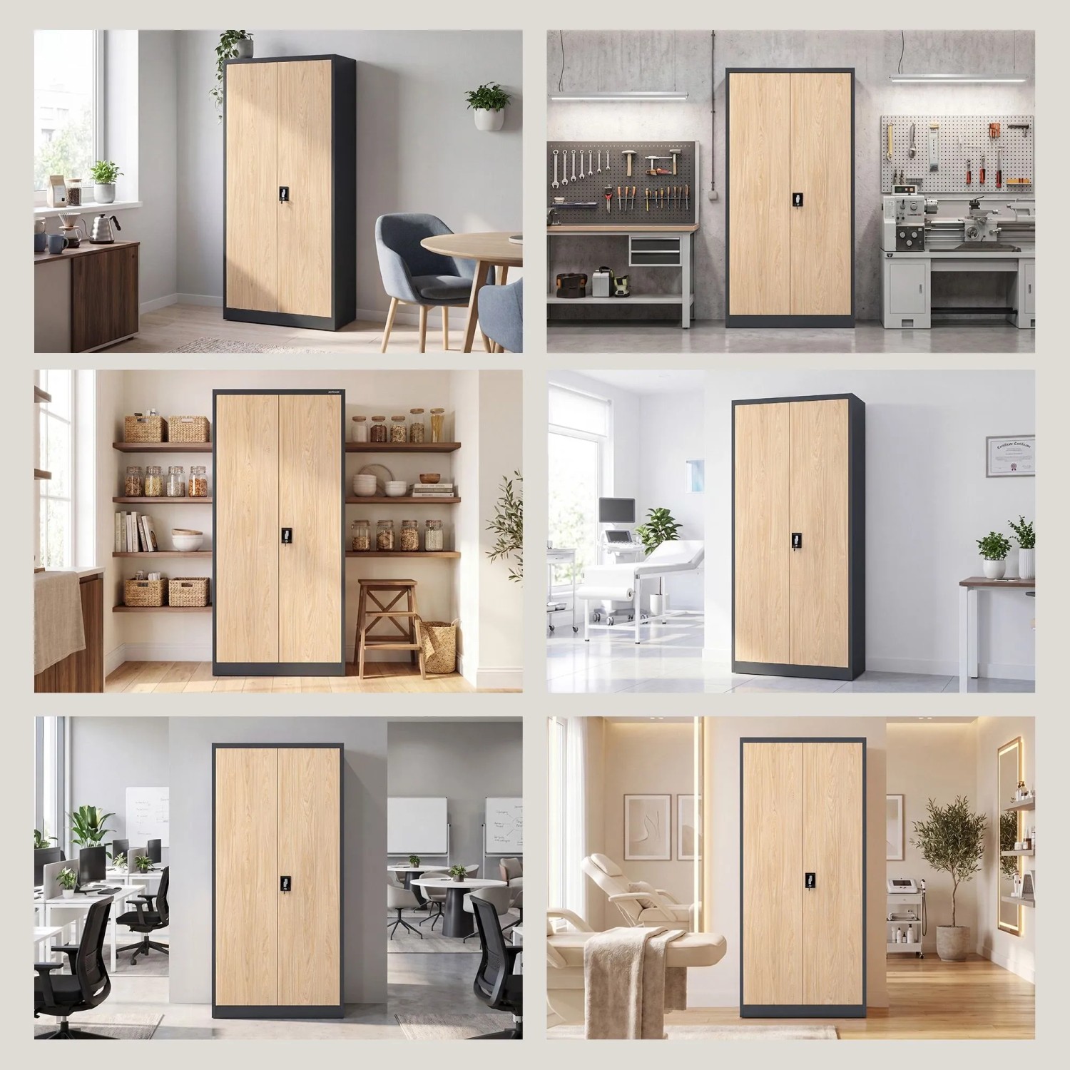 JAN NOWAK Büro-Aktenschrank aus Metall, Anthrazit/Eiche Sonoma. Hoher Büroschrank für vielseitige Nutzung in Büro & Praxis.