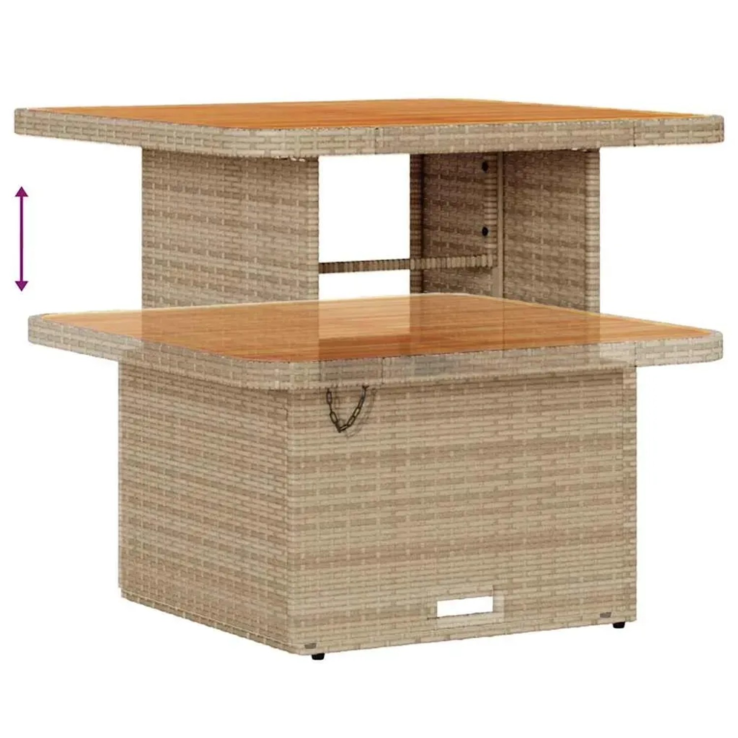 Beiger vidaXL Gartentisch aus Polyrattan, höhenverstellbar, Teil eines 11-tlg. Garten-Sofa-Sets.