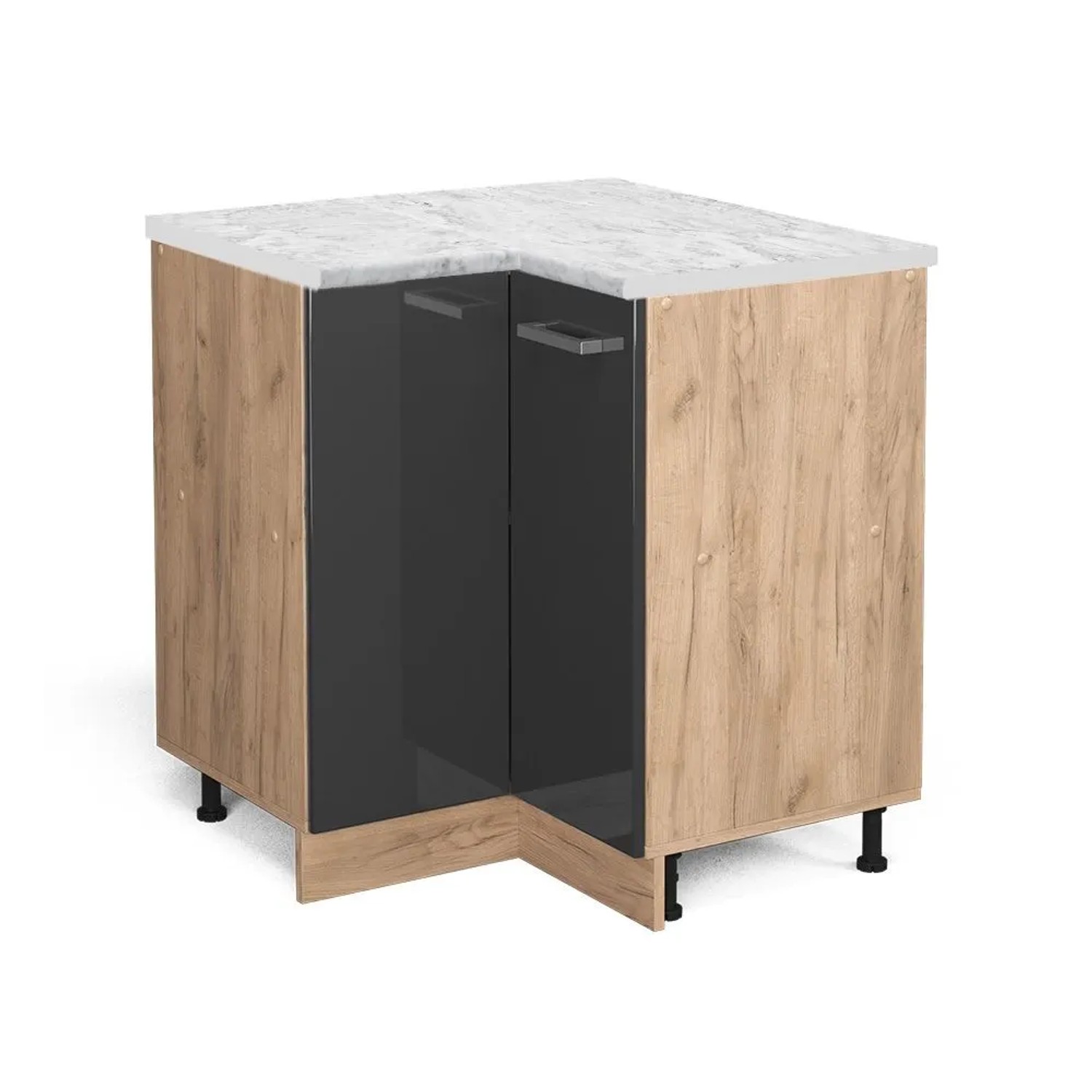 Vicco Eckunterschrank R-Line Anthrazit Hochglanz Goldkraft Eiche 76 cm AP Marmor