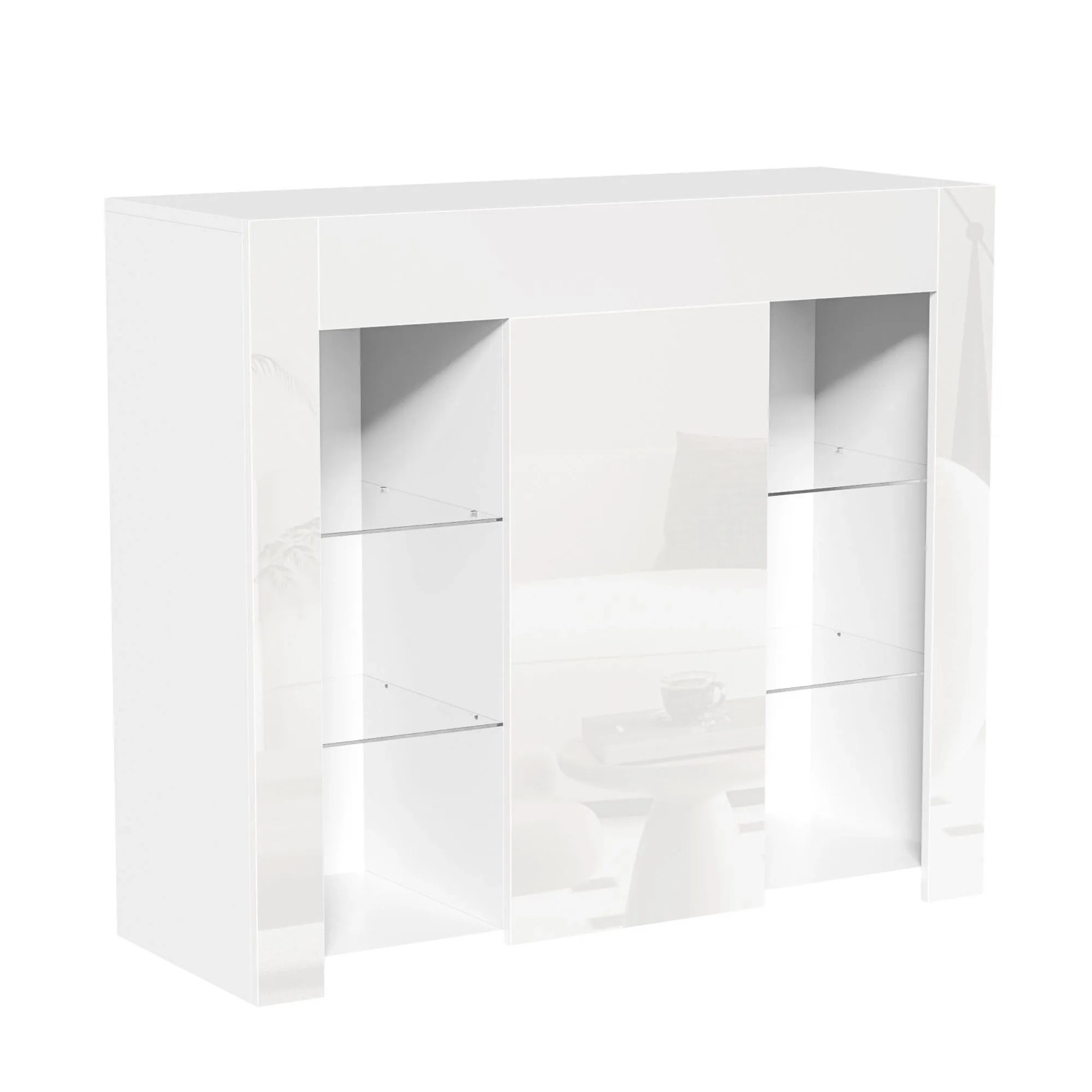 okwish Sideboard mit Glasregalen Wohnzimmer 95x35x83cm Weiß