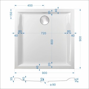 Sanicomfort Duschwannenset 90 cm x 90 cm
