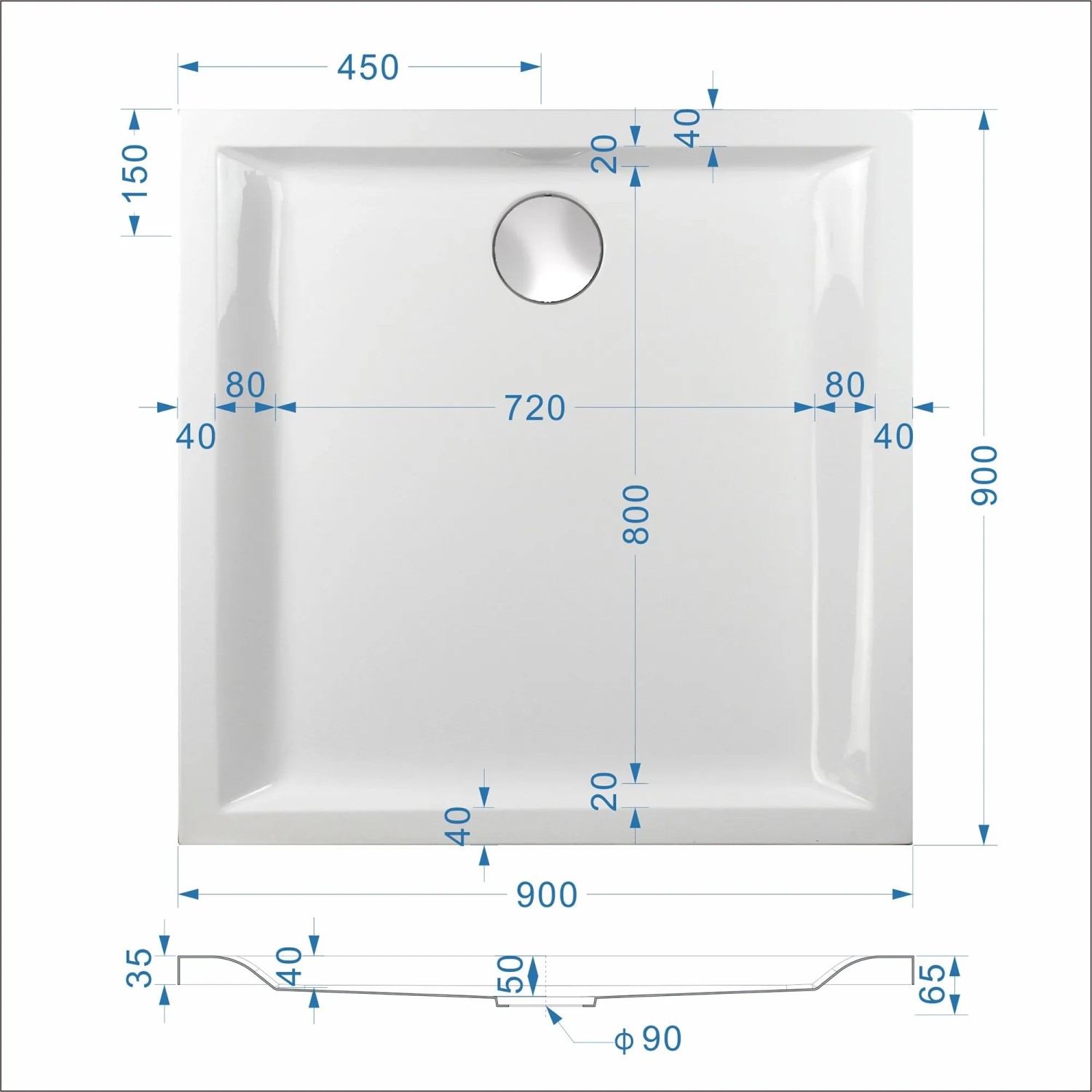 Sanicomfort Duschwannenset 90 cm x 90 cm_3