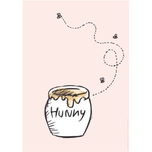 Winnie Pooh Wandbild: Honigtopf mit Bienen auf rosa Hintergrund, 30x40 cm.