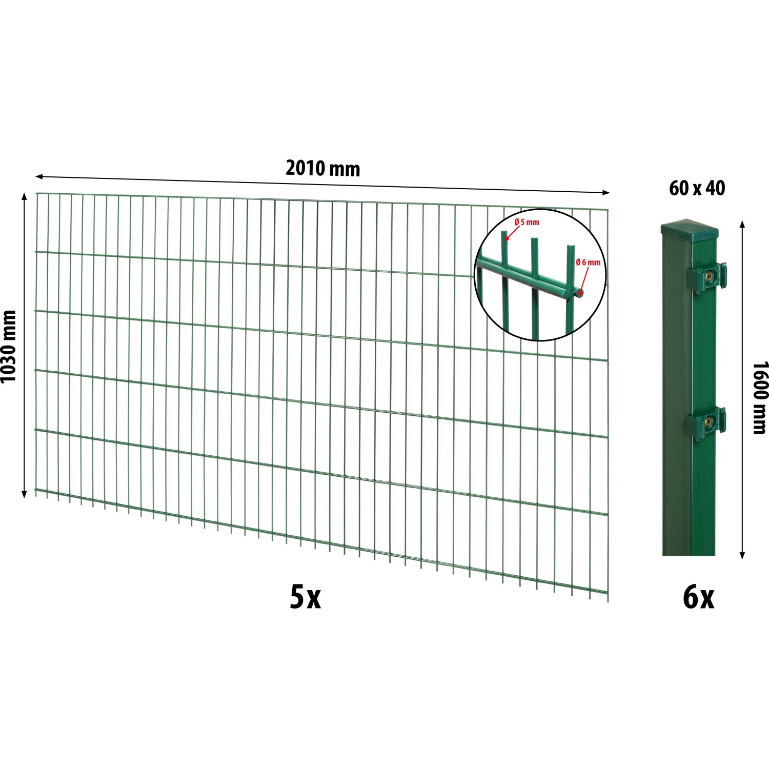 Floraworld Doppelstabmatten-Zaunset mit Pfosten 6 x 4 cm Grün 103 x 1000 cm günstig online kaufen