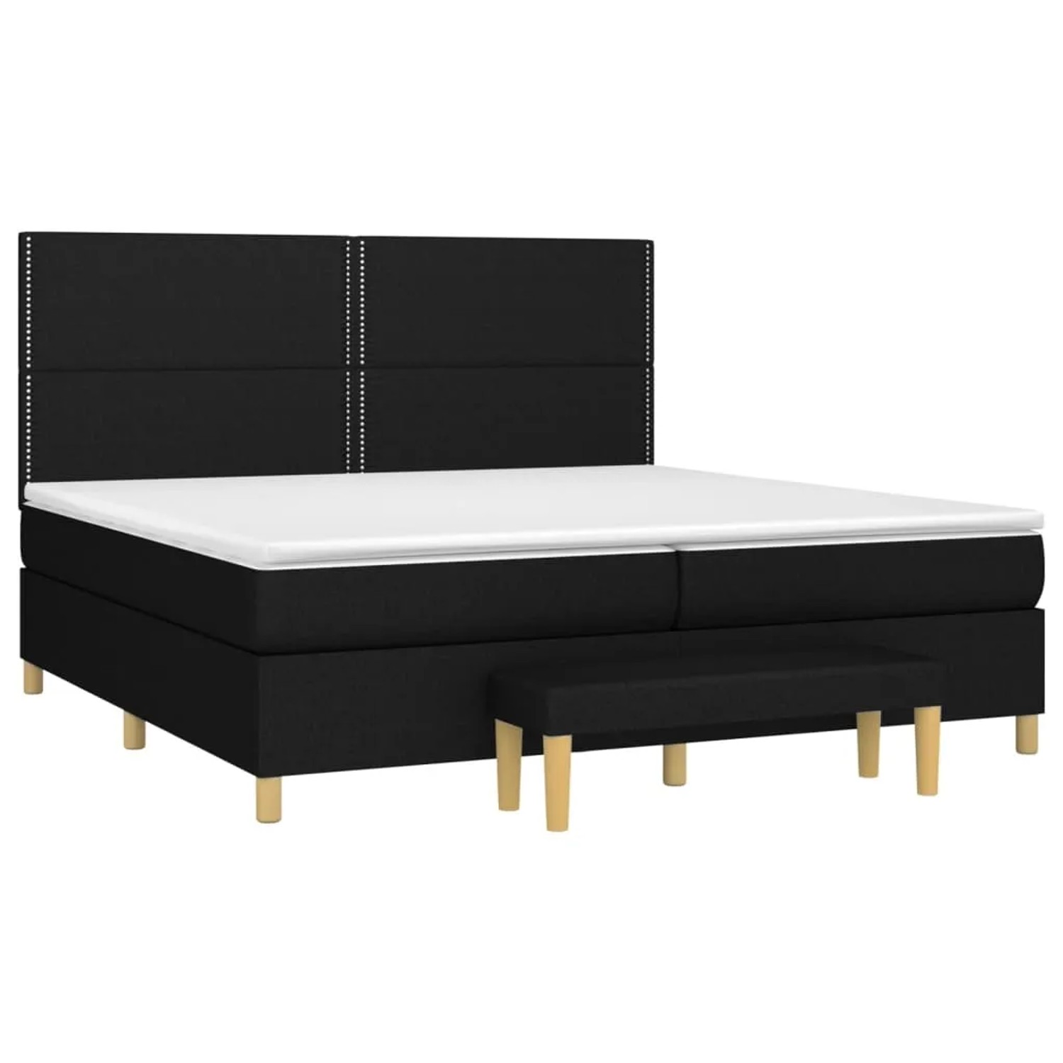 Schwarzes vidaXL Boxspringbett (200x200 cm) mit Matratze und Bank, Stoffbezug.