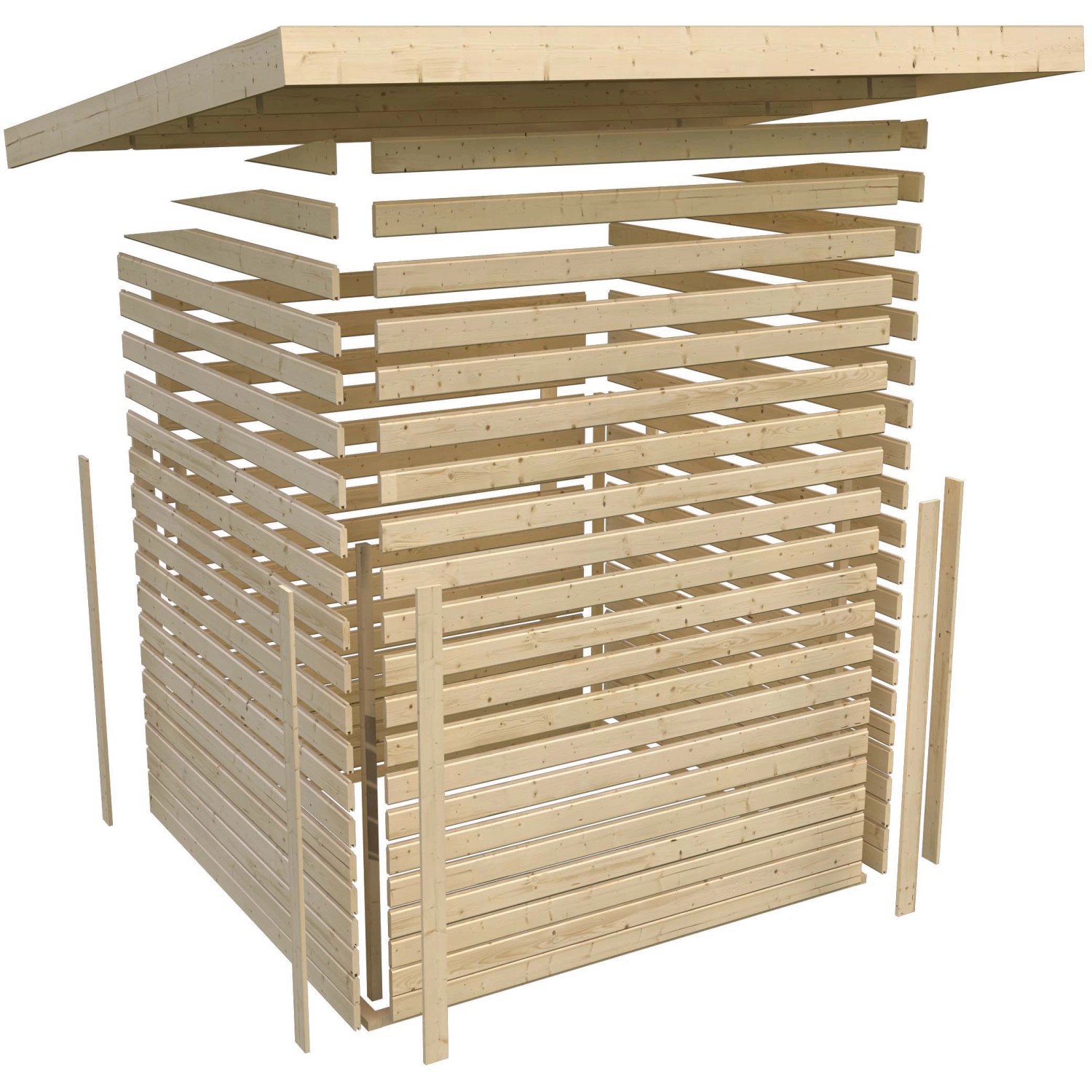 Karibu Holz-Gartenhaus Kumla, terragrau, Pultdach, 270x270 cm, lackiert, im Aufbau.