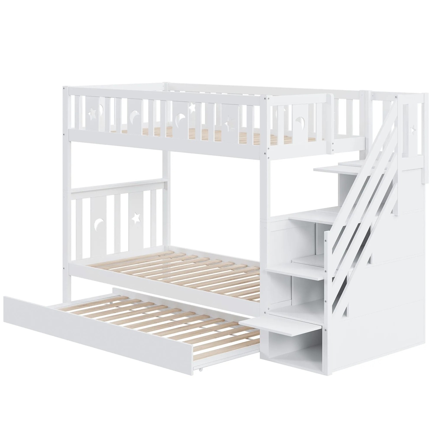okwish Etagenbett 90x200cm mit Ausziehbett und Sicherheitstreppe Kinderzimmer Weiß ohne Matratze