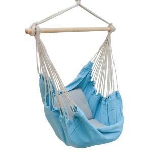 Blauer AMANKA Hängesessel mit Kissen, Hängestuhl für Balkon und Garten.