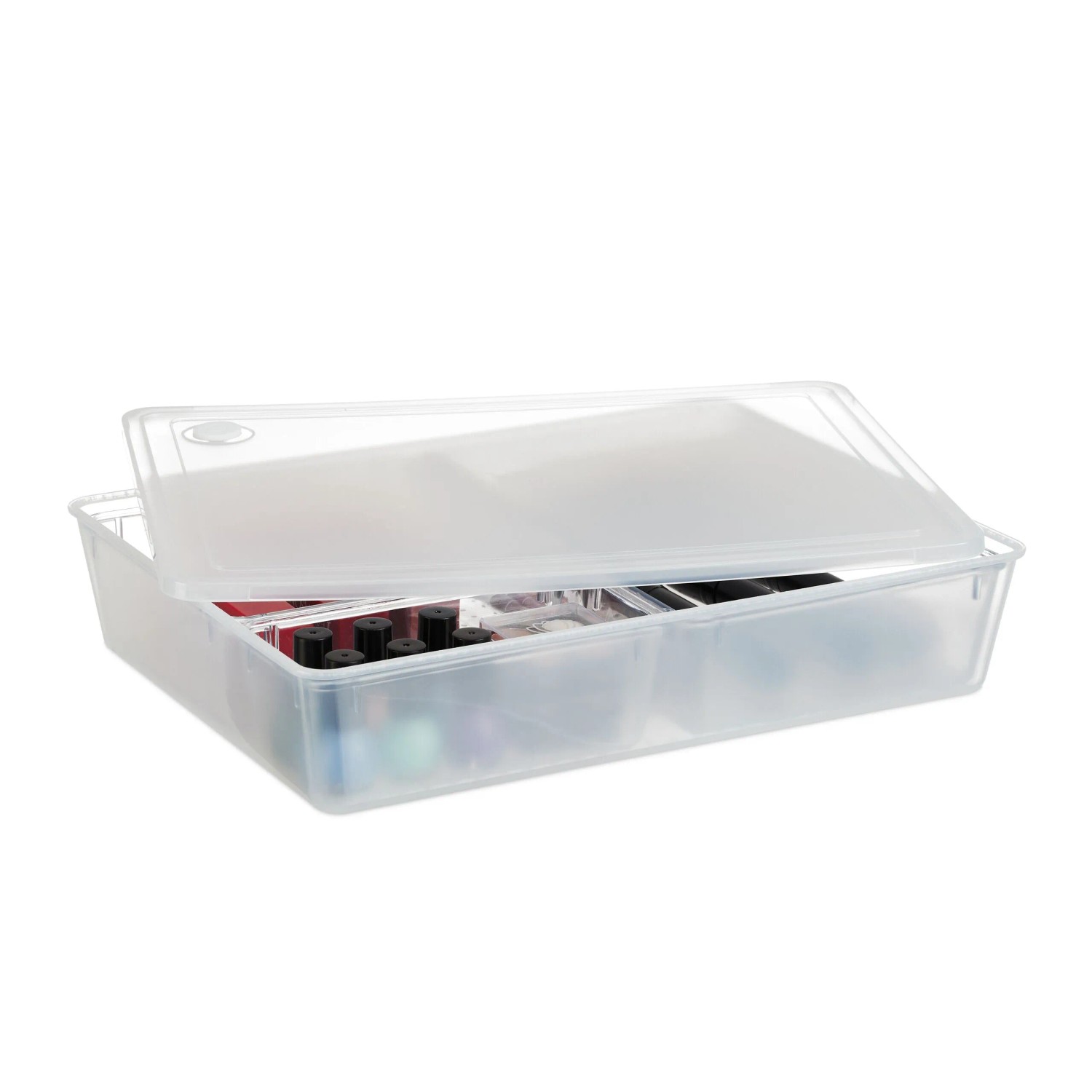 Relaxdays Aufbewahrungsbox Kunststoff Transparent Mit 3 Fächern Mit Deckel 32 x 24,5 x 7 cm 0,7 kg