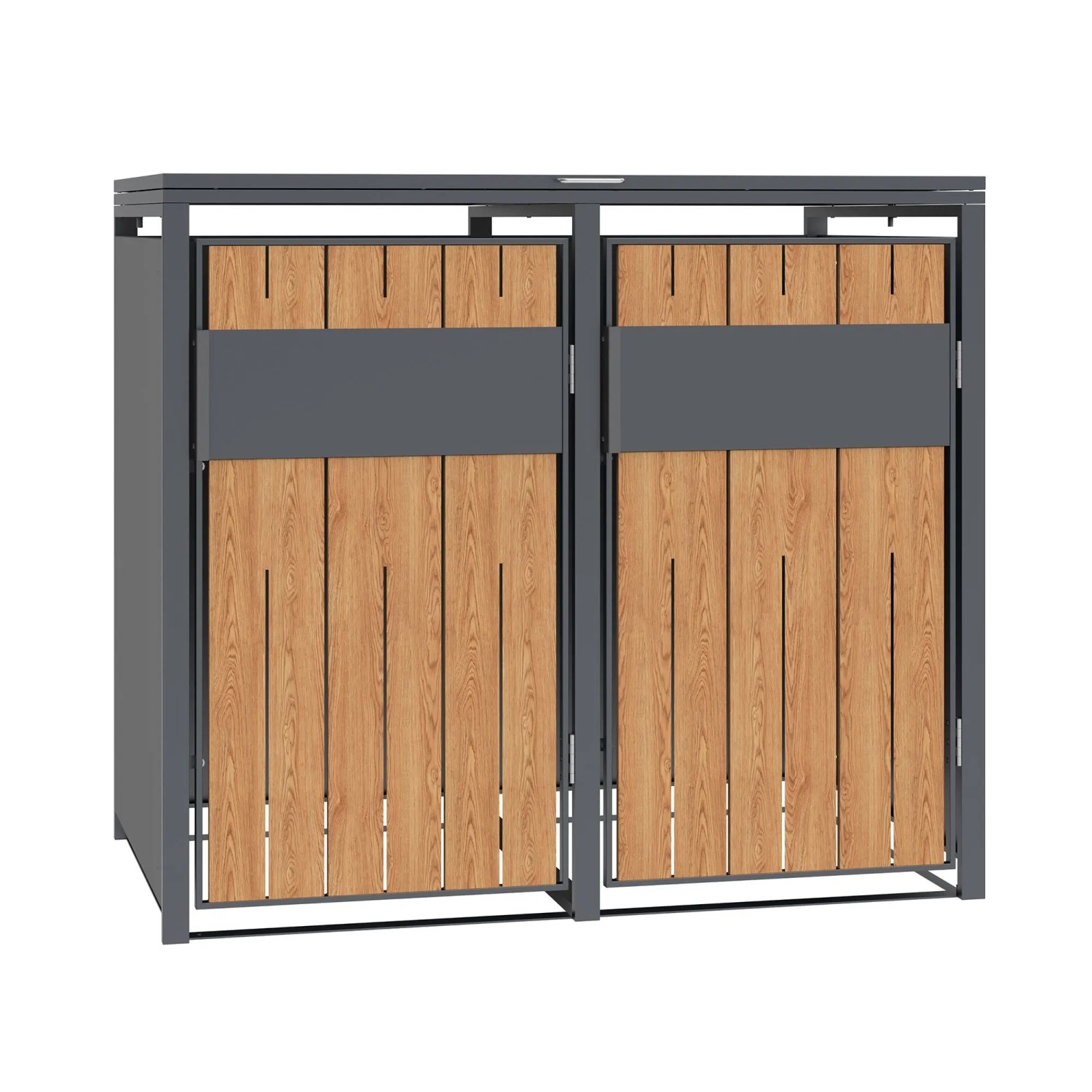 Westmann Mülltonnenbox Varius 2 für 2 Tonnen, Anthrazit Stahl mit Holzoptik Fronten. Moderne Verkleidung.