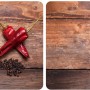 Allstar Glasabdeckplatten Pepper 2er-Set für Glaskeramik-Kochfelder mit Chili und Pfeffer auf Holz.