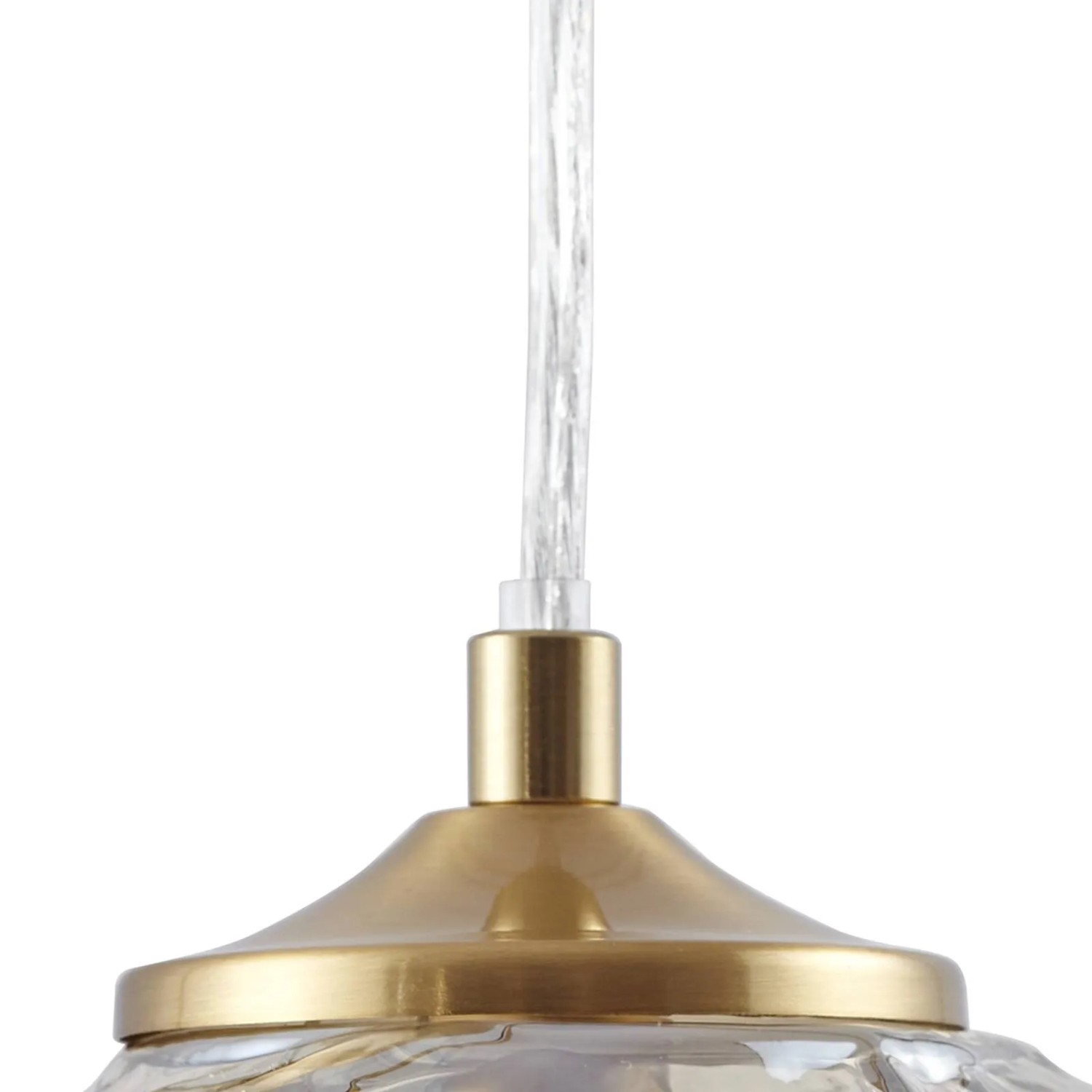 Moderne, creme-farbene Lindby Pendelleuchte Piatra mit Glas Lampenschirm und messingfarbenem Finish.