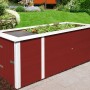 Weka Hochbeet (rot) mit Schrank, 81x205x79cm, im Garten.