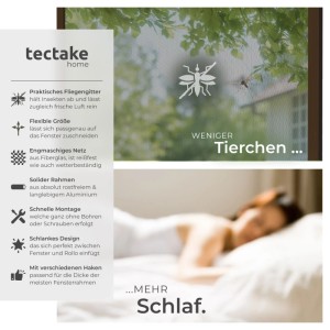 Tectake Fliegengitter mit Alurahmen für Fenster, 100x120cm, braun. Insektenschutzgitter mit Fiberglasnetz.