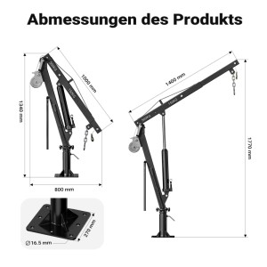 Wiltec Pickup Kran Ladekran Bis 1770Mm 500Kg 360° Seilwinde Bodenmontage
