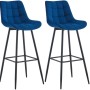 Zwei blaue Samt Barhocker Dartford mit gesteppter Rückenlehne und matt schwarzem Metallgestell. Modernes Hocker Set.