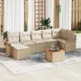 Beiges 8-tlg. vidaXL Garten-Sofa-Set aus Poly Rattan mit Tisch und Auflagen.