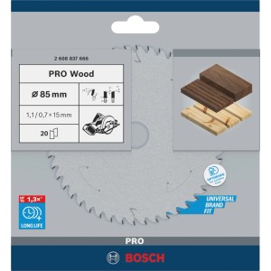Bosch Kreissägeblatt Standard for Wood Ø 85 mm für Akkusägen. Langlebiges Sägeblatt mit Hartmetallzähnen für präzise Holzschnitte.