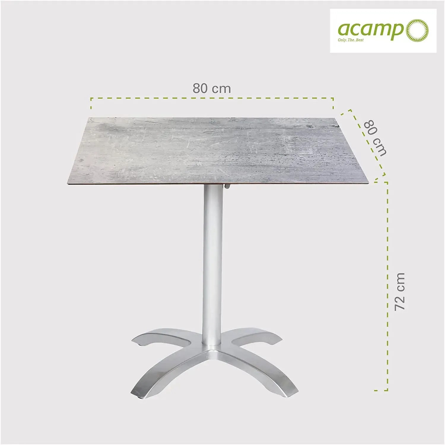 Quadratischer Acamp Klapptisch, Platin-Cemento, 80x80 cm, ideal für Garten und Balkon.