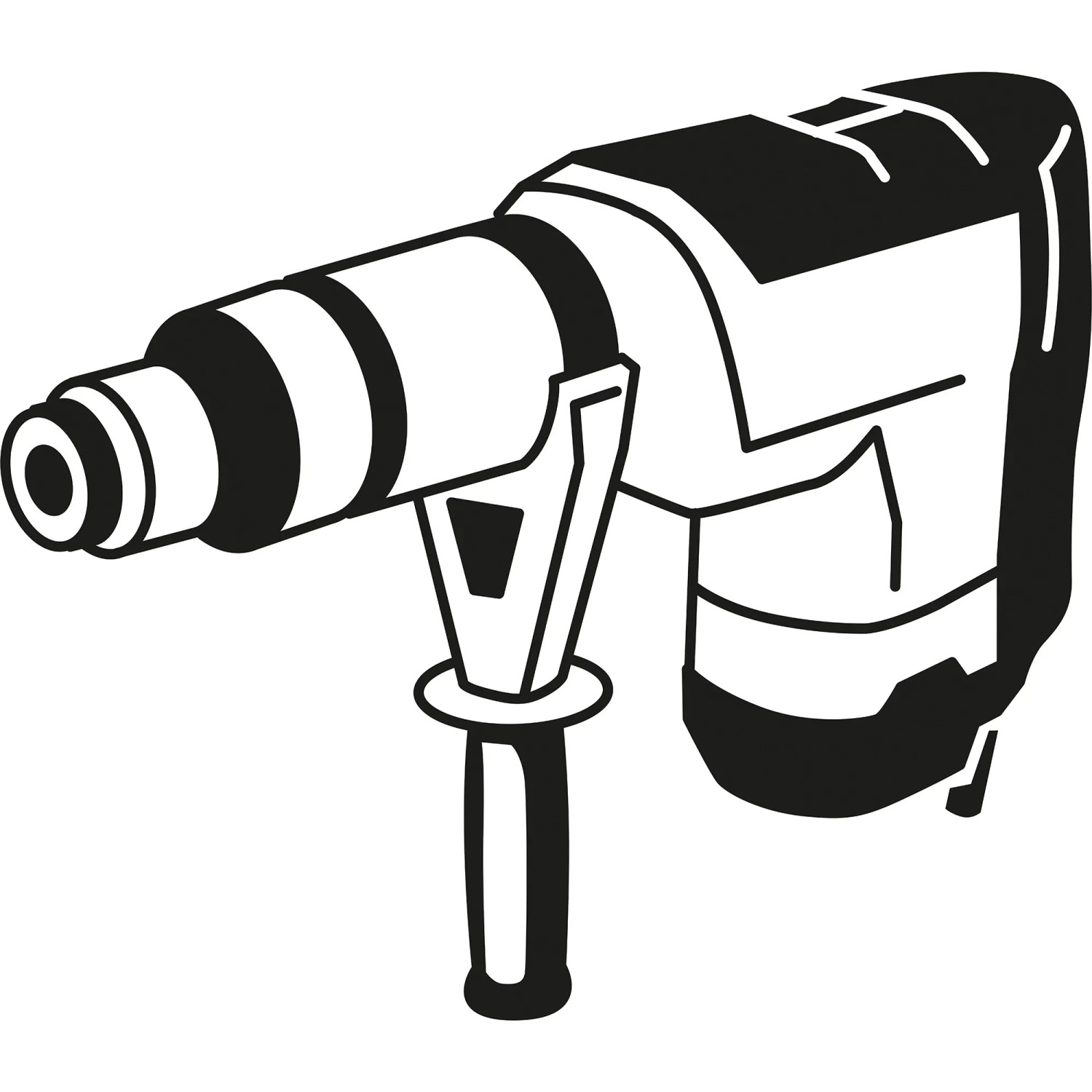Schwarz-weiße Illustration eines Bohrhammers, Bosch Expert SDS Plus-7X Betonbohrer.