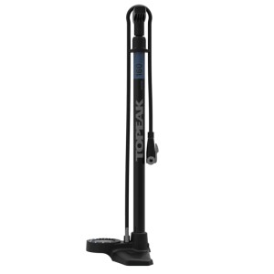 Schwarze Topeak Standpumpe Joeblow Roadie Ex mit Manometer und TwinHead. Ideal für Fahrradreifen.