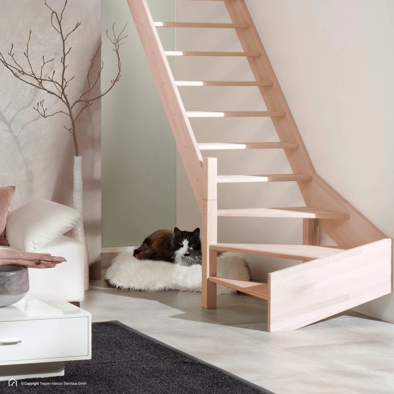 Treppen Intercon Holztreppe Casablanca Raumspartreppe Buche Massiv Naturbel günstig online kaufen