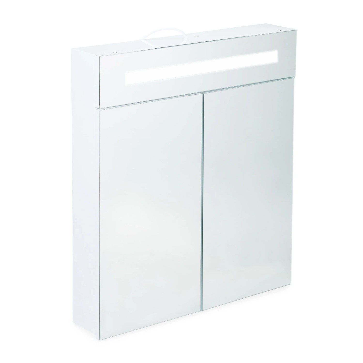 Relaxdays Spiegelschrank Stahl Weiß mit 2 Türen mit LED Beleuchtung und Steckdose 67 cm x 60 cm x 12 cm 8,6 kg