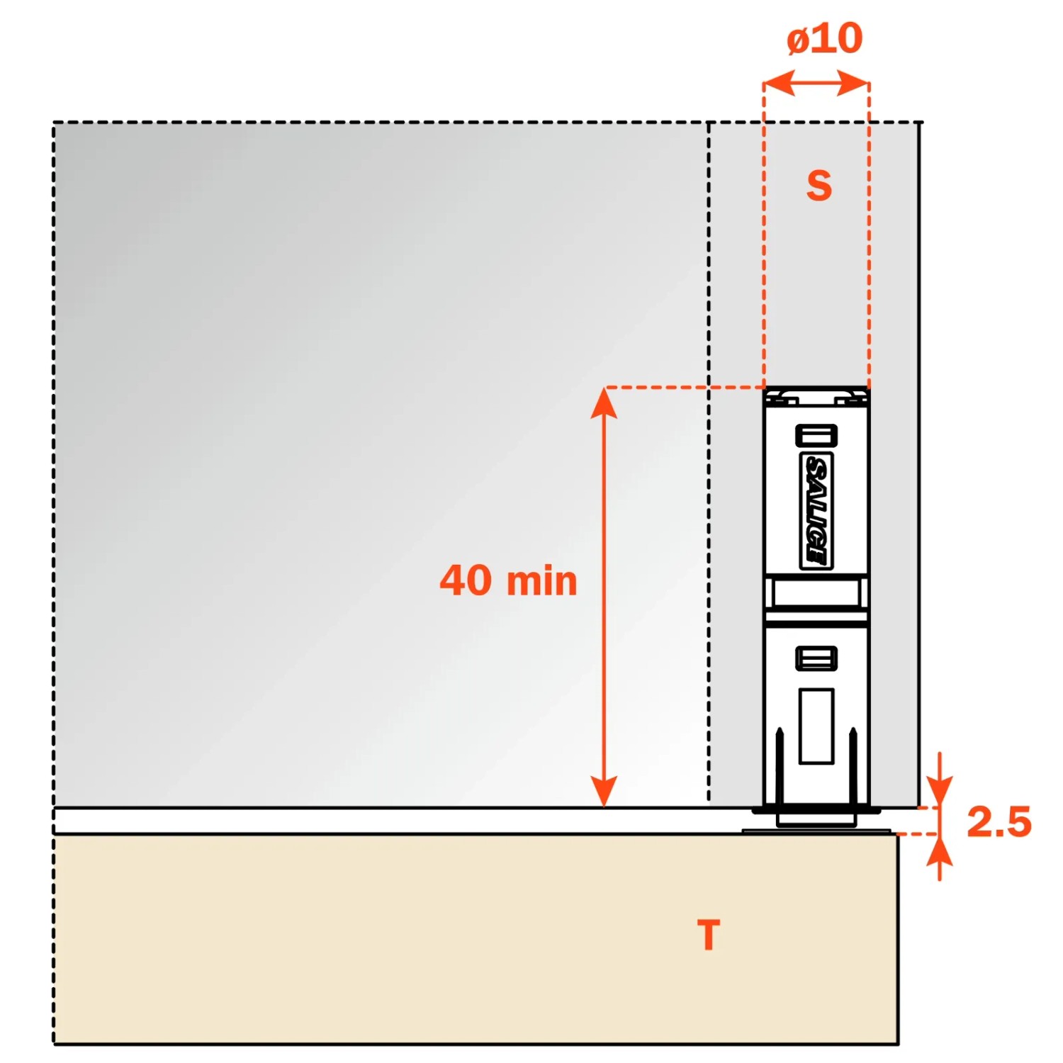SALICE Push to Open Magnet für Möbel: Einbau mit Maßen 10x40 mm, inkl. Nagelplatte.