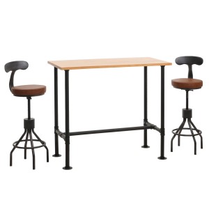 MCW Bartisch-Set N21 mit 2 Barhockern, Natur/Braun, im Industrie-Design.