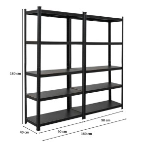 Mega Deal: 2 mattschwarze Schwerlastregale (180x90x40 cm) für Garage & Keller. Steckregal mit 5 Böden, je 100 kg Traglast.