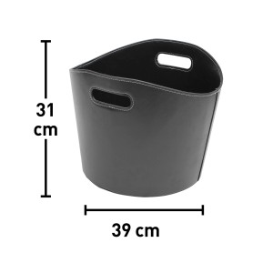 Schwarzer Kaminholzkorb aus Leder mit Tragegriffen, Zubehör für Kamine & Öfen.