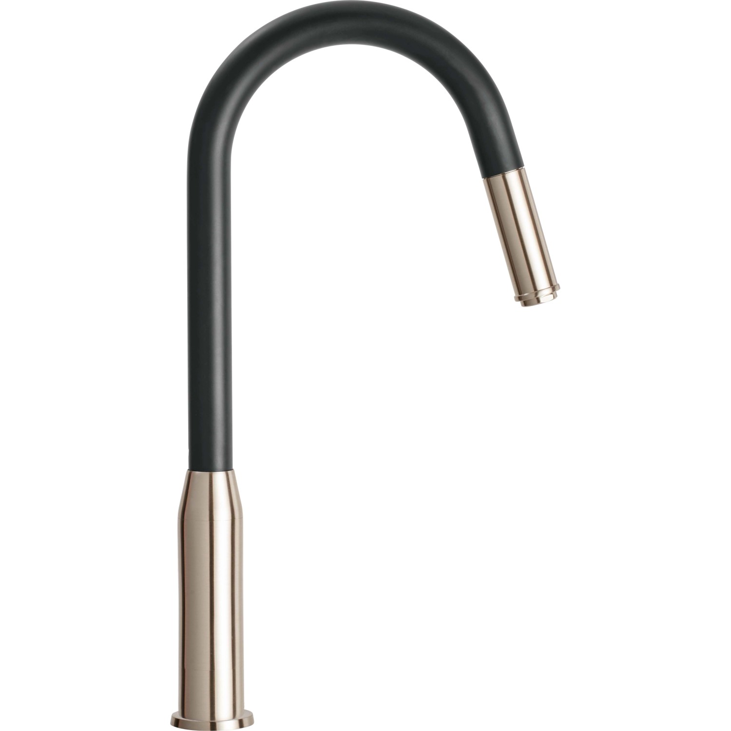 baliv Küchenarmatur KI-1120, Einhebelmischer in Edelstahl-Optik mit schwarzem Schwenkarm.