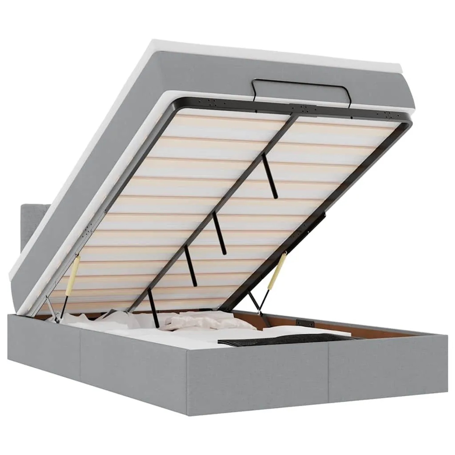 Thumbnail - vidaXL Ottoman-Bett mit Matratze & LEDs Hellgrau 120x190 cm Stoff 3312374