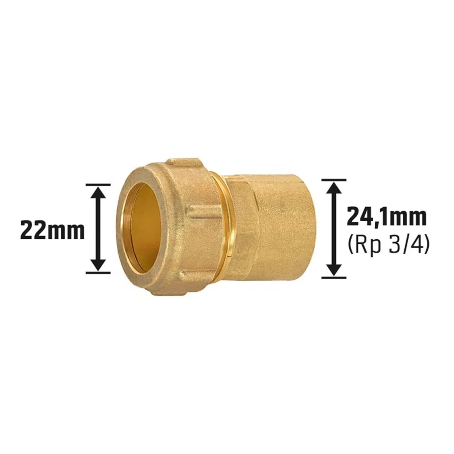 Messing Klemmringverschraubung, 22 mm x 24,1 mm (Rp 3/4), für Sanitär- und Heizungsinstallation.