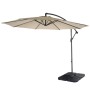 Cremefarbener MCW Ampelschirm Terni Ø 3m, neigbar, mit Kurbel und schwarzem Ständer für Garten & Terrasse.