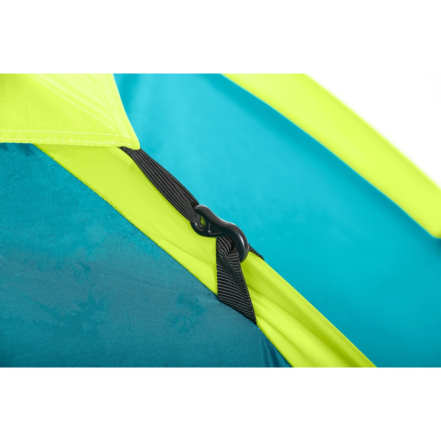 Detailaufnahme: Bestway Cool Ground 3 Zelt, 3-Personen-Zelt mit Clipverschluss, blau/gelb.