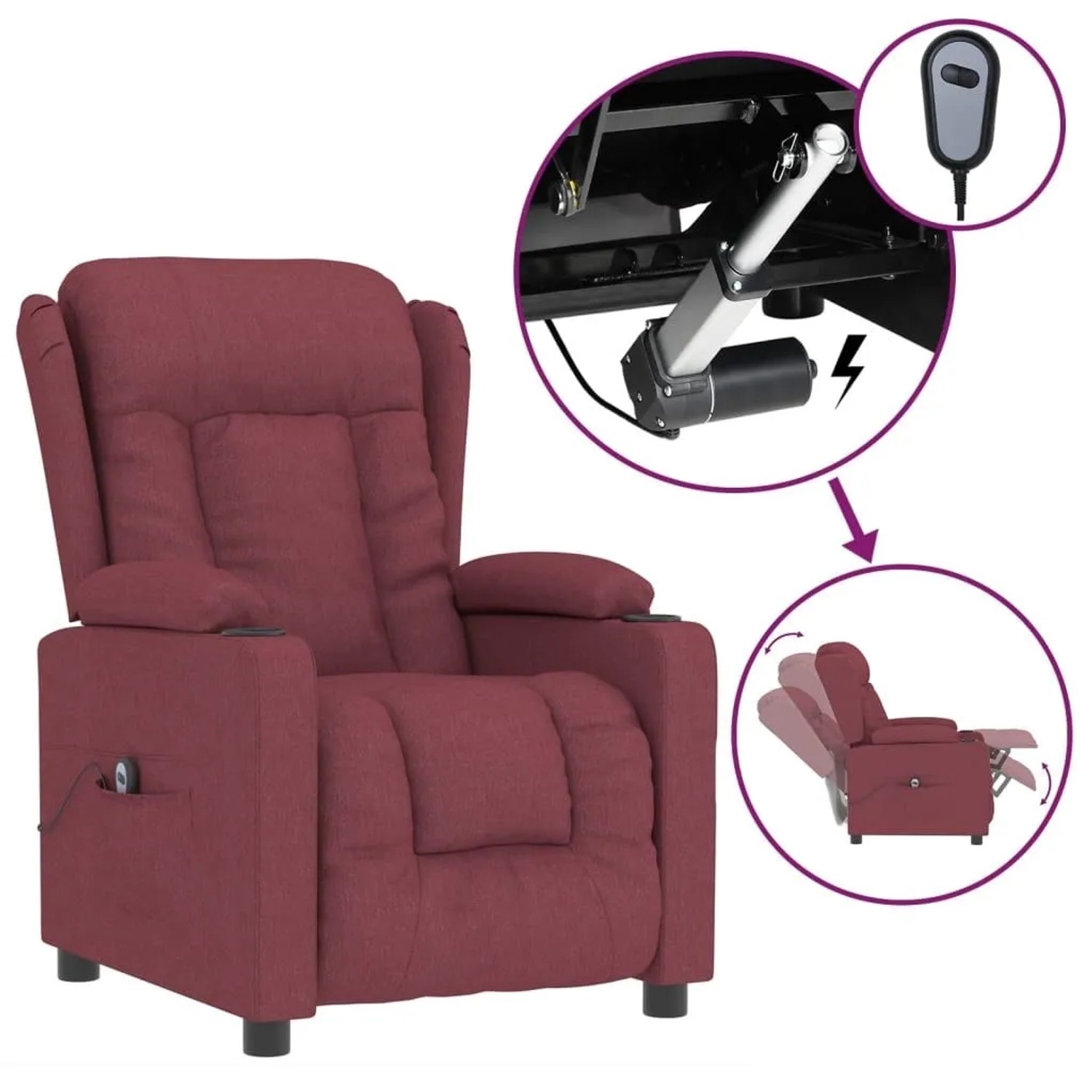 vidaXL Relaxsessel Elektrisch Weinrot Stoff 3098780_3