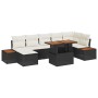 Schwarzes 8-tlg. vidaXL Garten-Sofa-Set aus Poly Rattan mit Tisch und Auflagen.