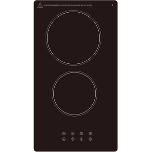 PKM Glaskeramik-Doppelkochplatte EB-DCF-2X: Schwarze Kochplatte mit zwei Kochfeldern und Touch-Bedienung.