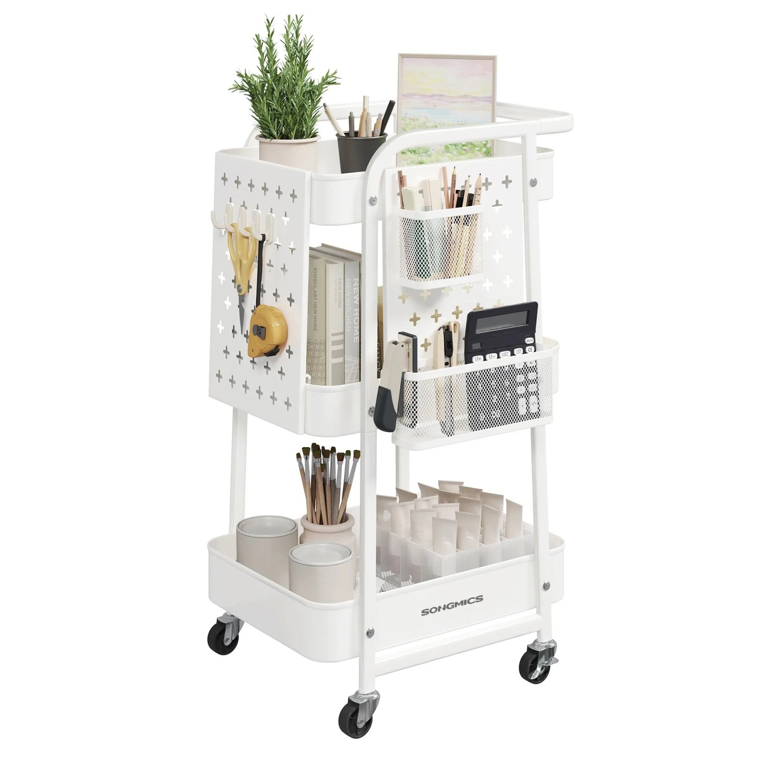 Songmics Servierwagen mit 3 Drahtablagen 73,9 cm x 43,3 cm x 32,3 cm Weiß