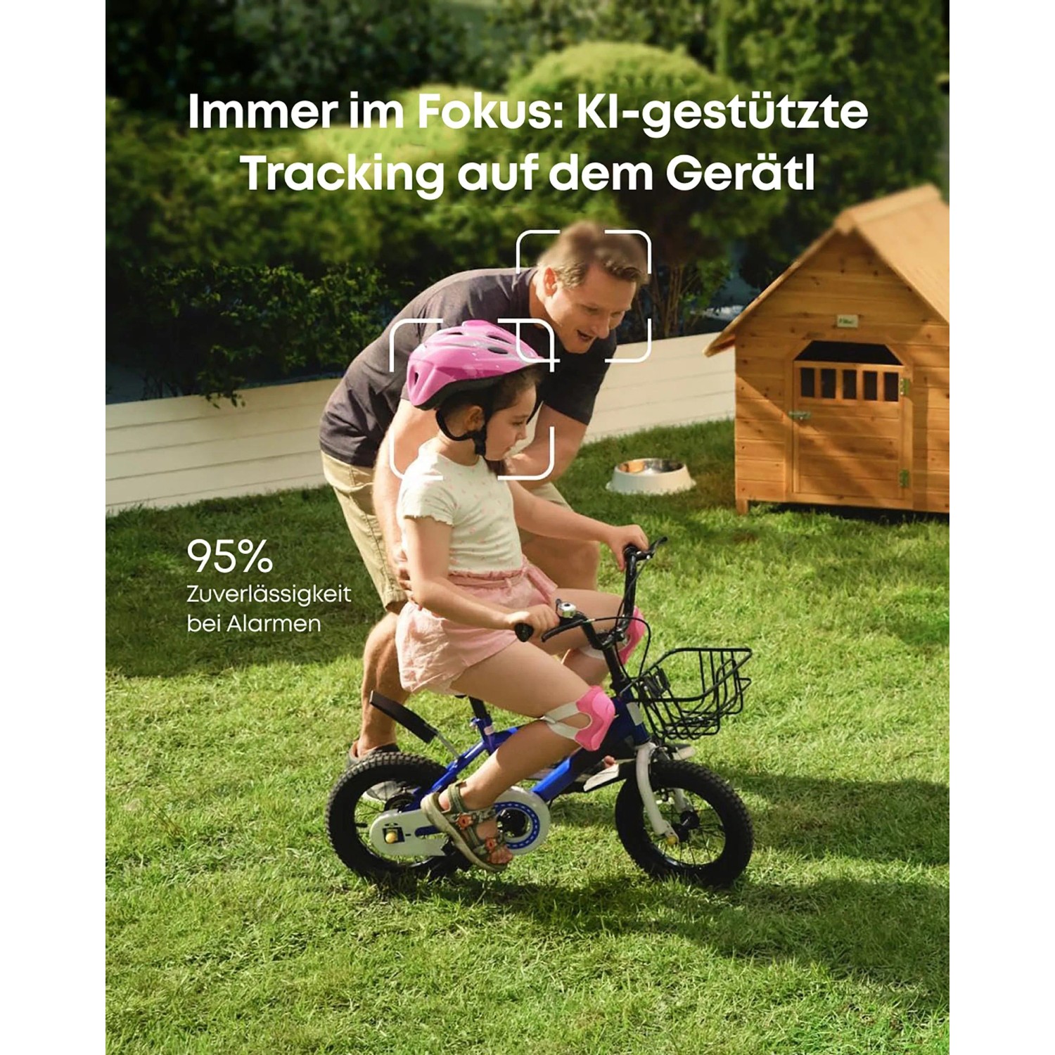 Eufy S340 Überwachungskamera mit KI-gestützter Personenerkennung im Garten.