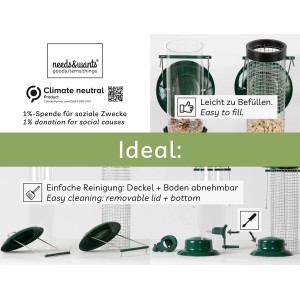 2er Set needs&wants Vogel-Futterspender Feedy, dunkelgrün, wetterfest, leicht zu reinigen und befüllen.