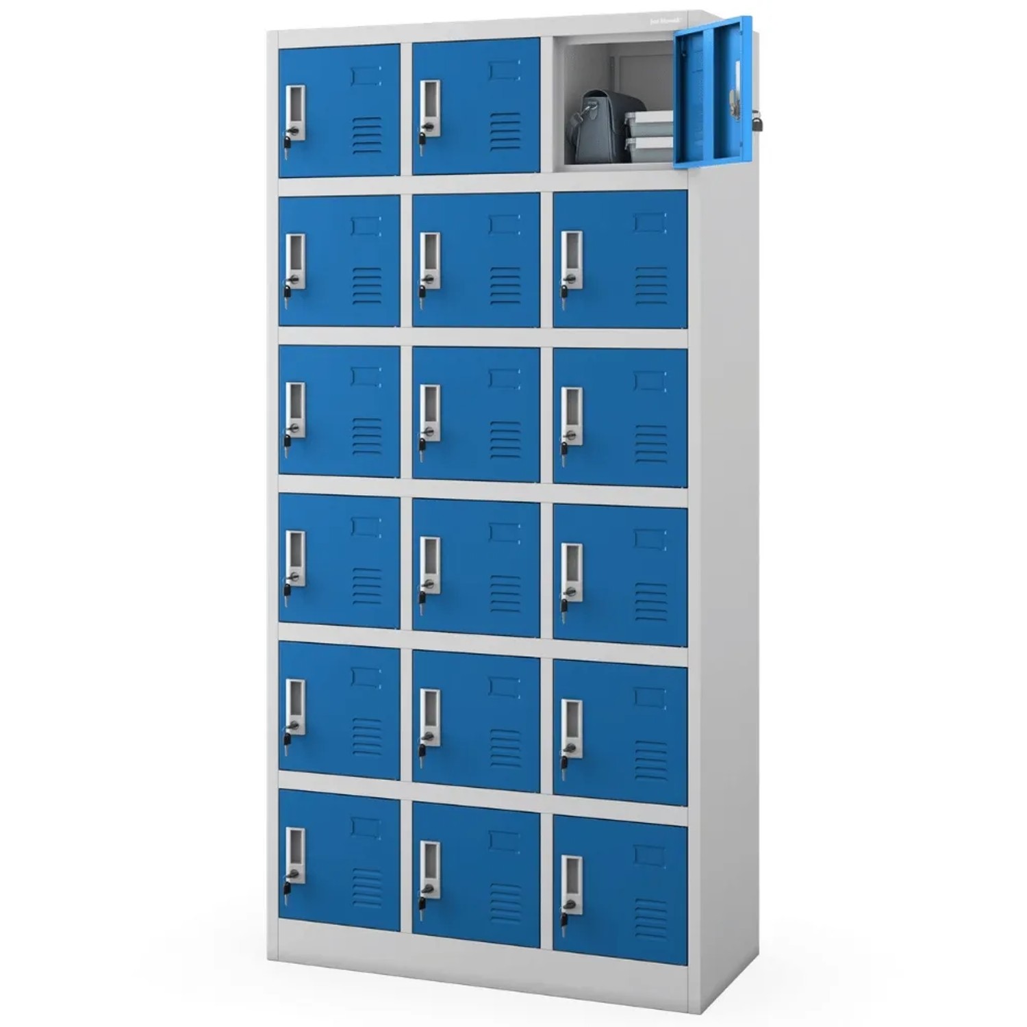 JAN NOWAK Schließfachschrank Spind KAROL 18 Fächer 185 x 90 x 40 cm Grau-Blau