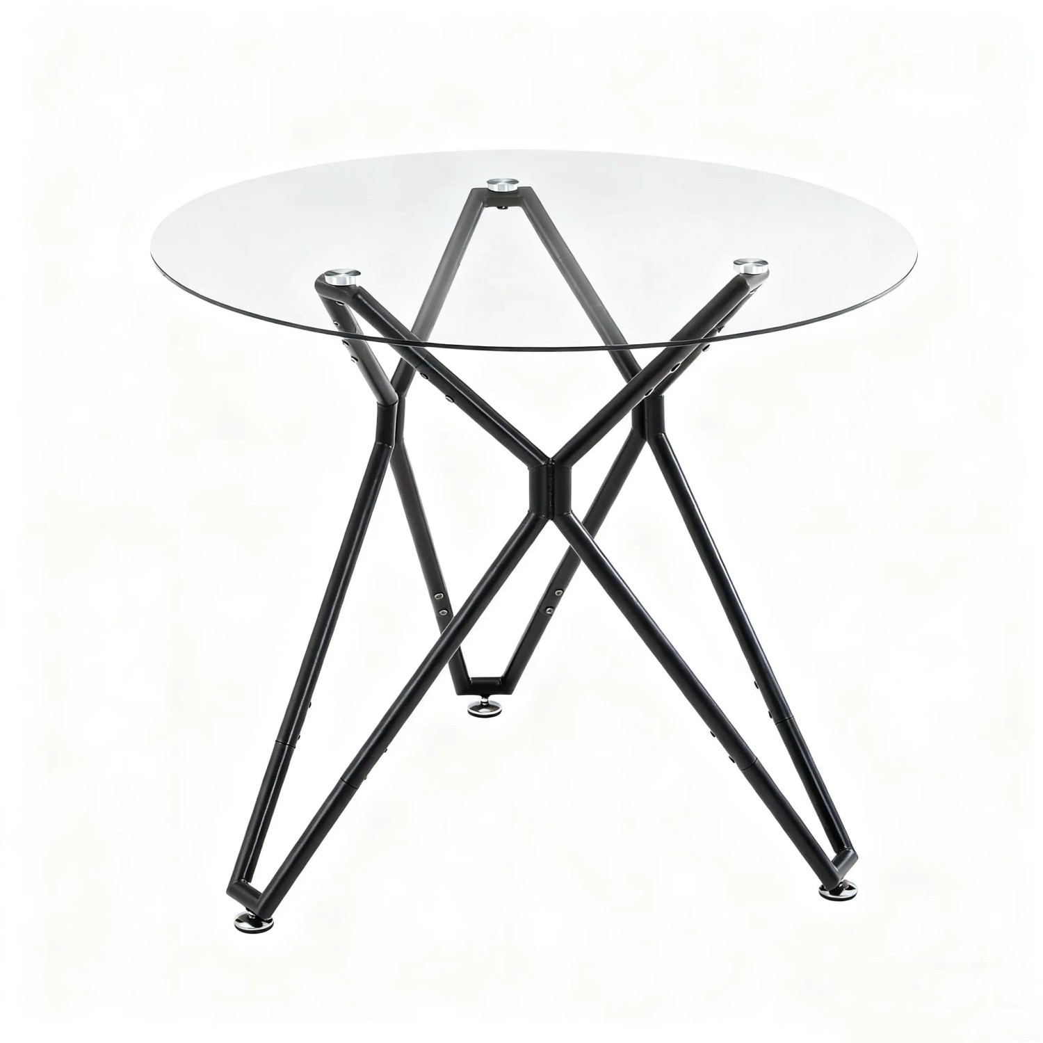 okwish Esstisch mit Gehärtetem Glas Metallbeinen 1-4 Personen 90x90x78cm Schwarz