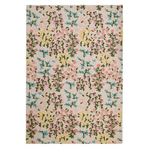 Handgefertigter Flair Rugs Wollteppich Emilia Floral in Elfenbein mit farbigem Blumenmuster und Hoch-Tief-Strukturflor.