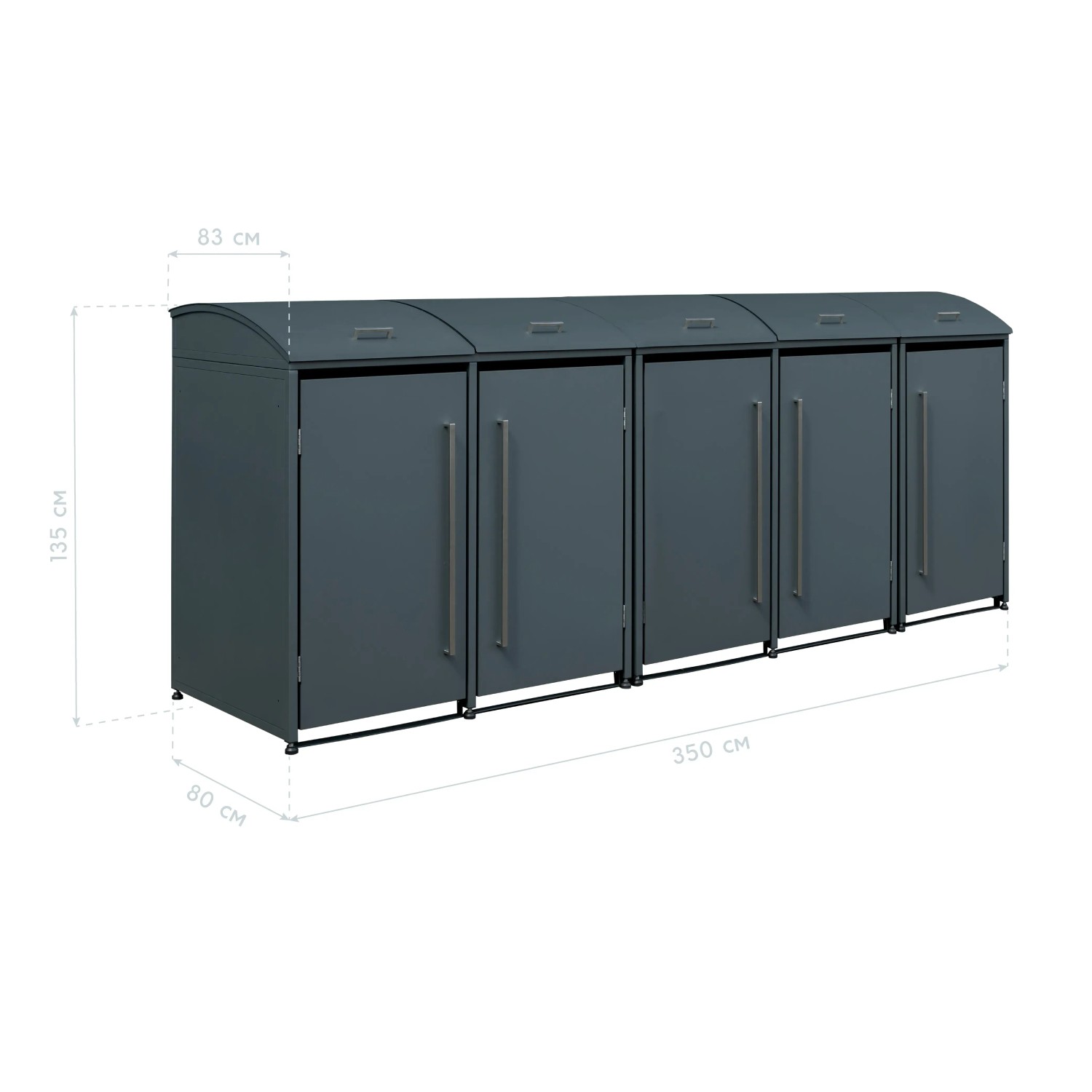 Westmann Mülltonnenbox Moderna für 5 Tonnen (je 240 l) in Anthrazit, Abmessungen sichtbar.
