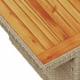 Detailansicht: Beige Gartenmöbel Sofagarnitur aus Rattan mit Akazienholz Tischplatte.