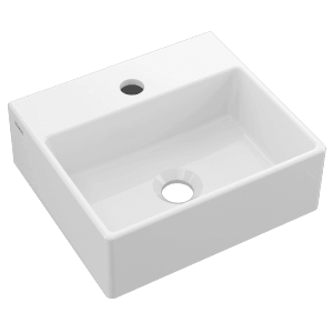 Weißes Domberg Handwaschbecken, 33,5x29,5 cm, mit Hahnloch für Gäste-WC.