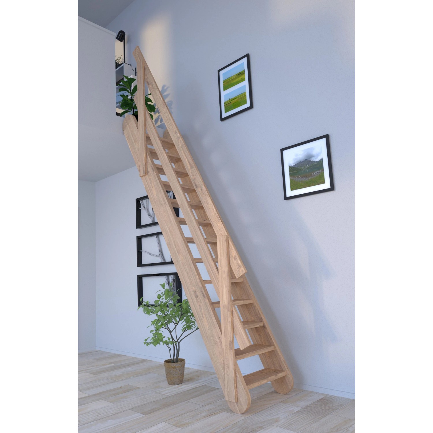 StarWood Treppe Samos Eiche mit Holzgeländer, massive Holztreppe für den Innenbereich.