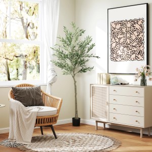 Großer, künstlicher Olivenbaum (180 cm) von HOMCOM im Topf, für die Dekoration im Innenbereich.